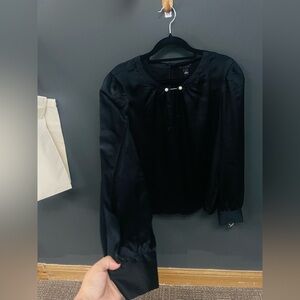 Ann Taylor Black Blouse with Pearl Detail